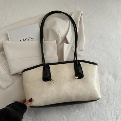 Y2K Trend PU Leather Work Shoulder Bag Large Capacity Simple Female Crossbody Bag Solid Color Commuting Bag Women Female