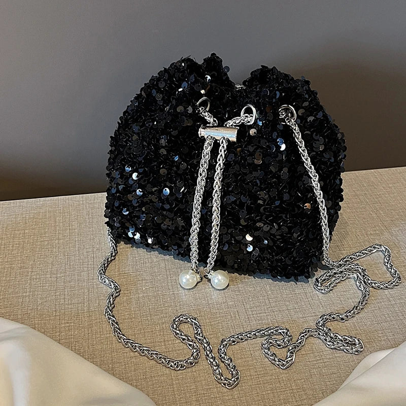 Good-Looking Personality Sequin Women'S New Korean Bucket Bag Bright Eyes Style Fashion Crossbody Dinner Single Shoulder Bags