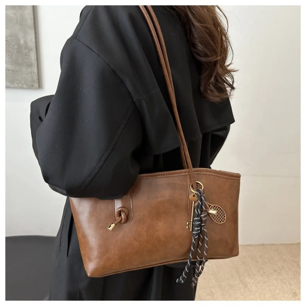 Y2K Trend PU Leather Work Shoulder Bag Large Capacity Simple Female Crossbody Bag Solid Color Commuting Bag Women Female