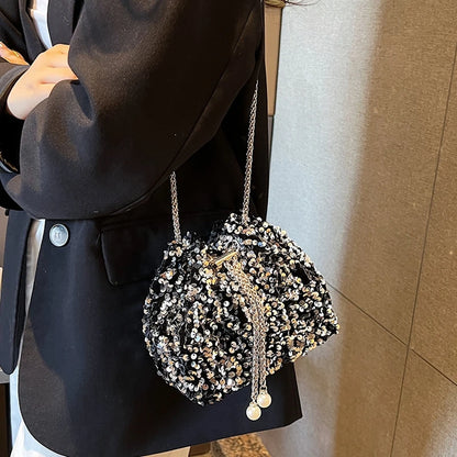 Good-Looking Personality Sequin Women'S New Korean Bucket Bag Bright Eyes Style Fashion Crossbody Dinner Single Shoulder Bags
