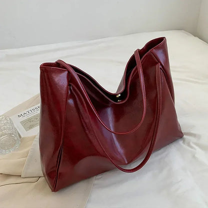 Women Tote Bag Fashion Underarm Pouch Large Capacity Soft Pu Leather Shoulder Bag Retro Crossbody Bag Casual Portable Bucketbags