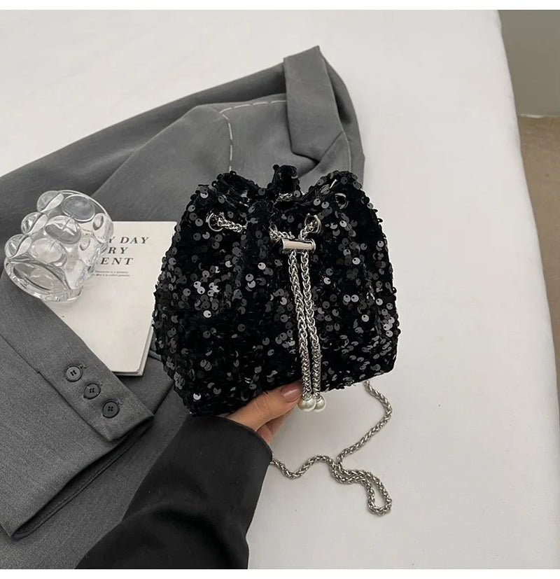 Good-Looking Personality Sequin Women'S New Korean Bucket Bag Bright Eyes Style Fashion Crossbody Dinner Single Shoulder Bags