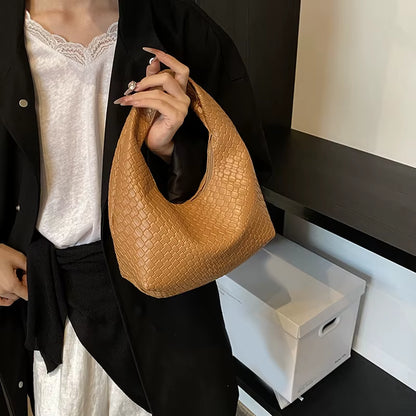 Women Classic Fashion Woven Embossed Hobo Soft PU Leather Small Top-Handle Shoulder Bag Casual Daily Handbags