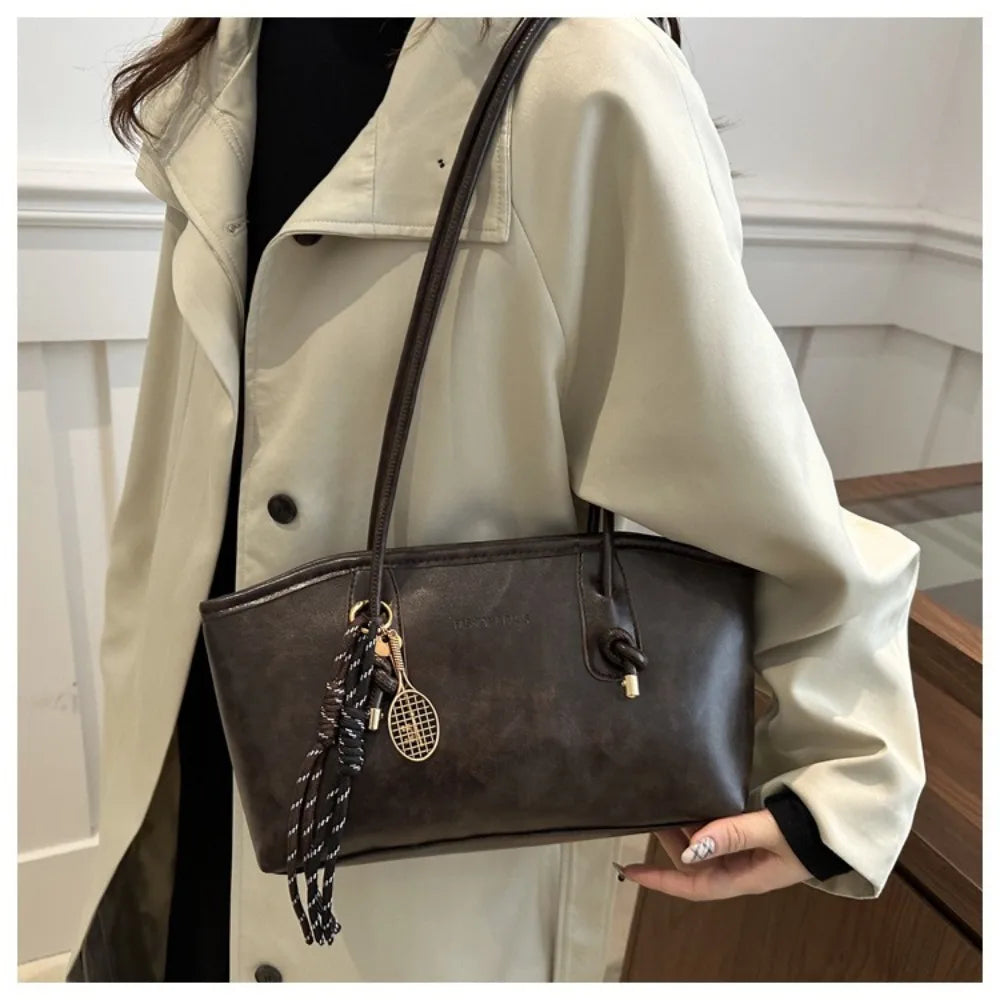 Y2K Trend PU Leather Work Shoulder Bag Large Capacity Simple Female Crossbody Bag Solid Color Commuting Bag Women Female