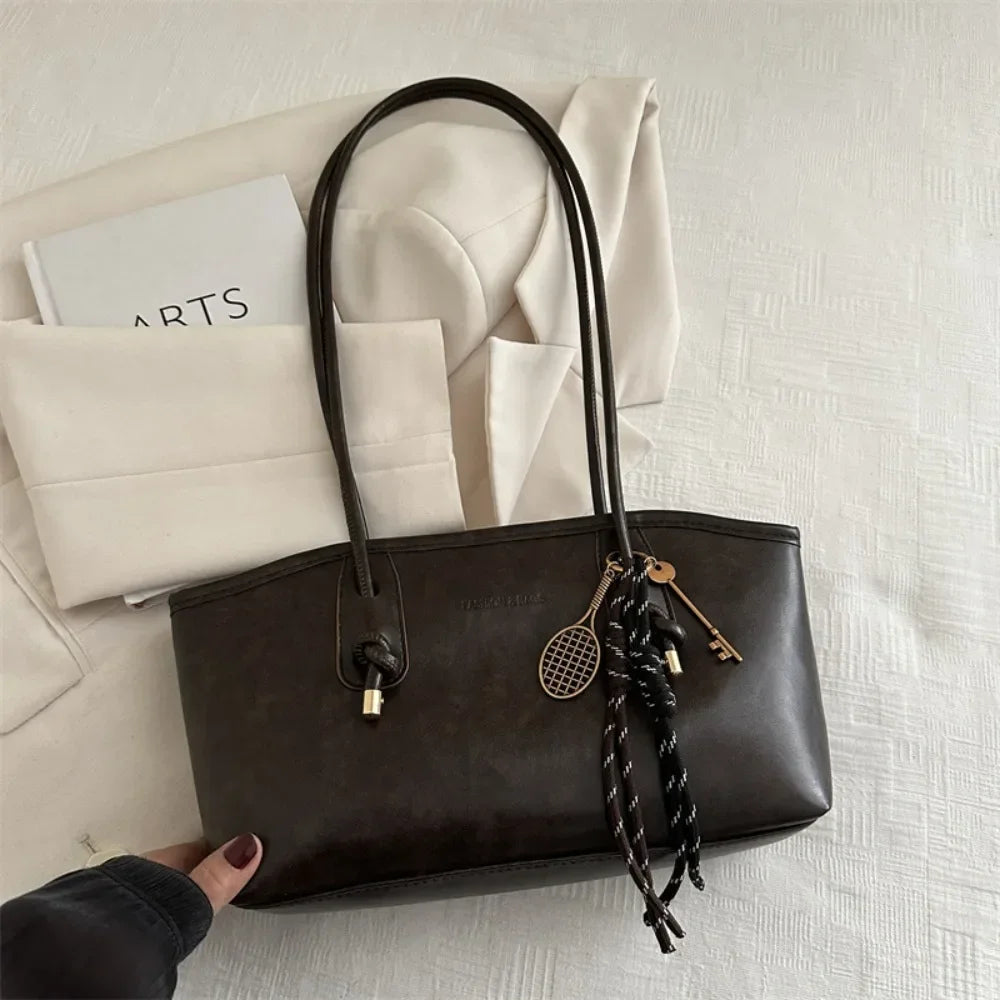 Y2K Trend PU Leather Work Shoulder Bag Large Capacity Simple Female Crossbody Bag Solid Color Commuting Bag Women Female