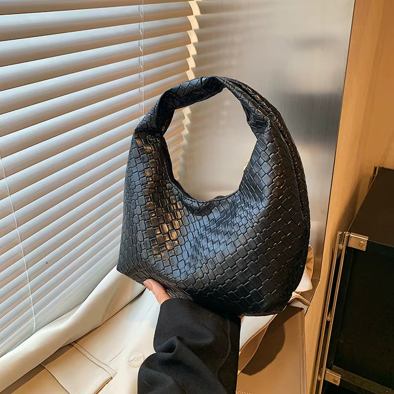 Women Classic Fashion Woven Embossed Hobo Soft PU Leather Small Top-Handle Shoulder Bag Casual Daily Handbags