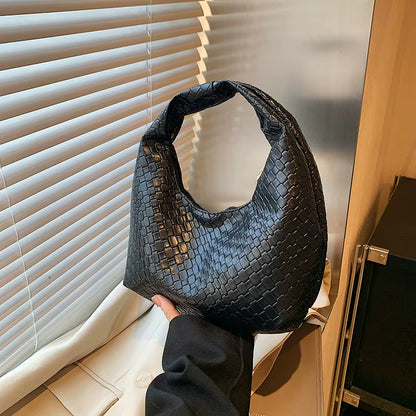 Women Classic Fashion Woven Embossed Hobo Soft PU Leather Small Top-Handle Shoulder Bag Casual Daily Handbags