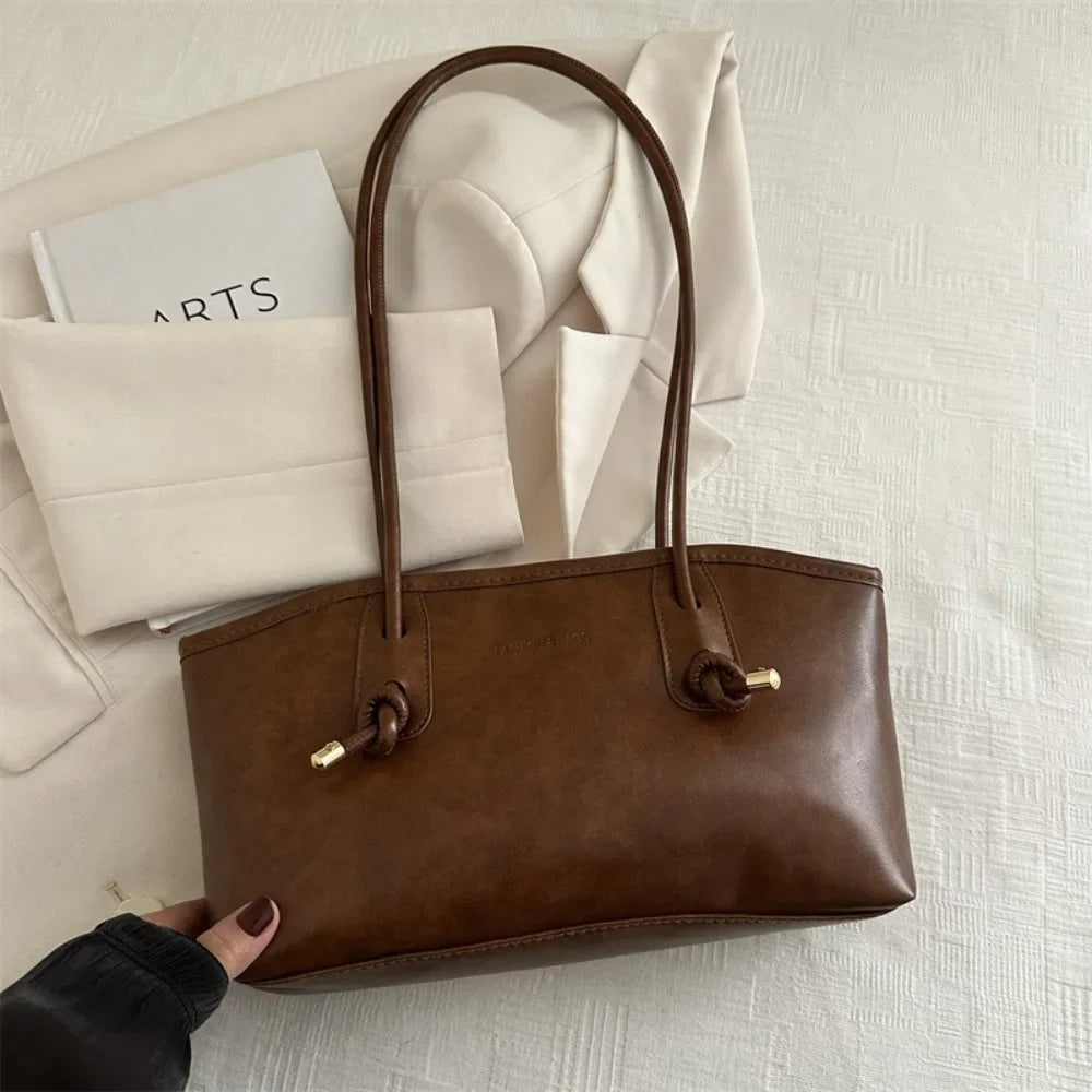 Y2K Trend PU Leather Work Shoulder Bag Large Capacity Simple Female Crossbody Bag Solid Color Commuting Bag Women Female