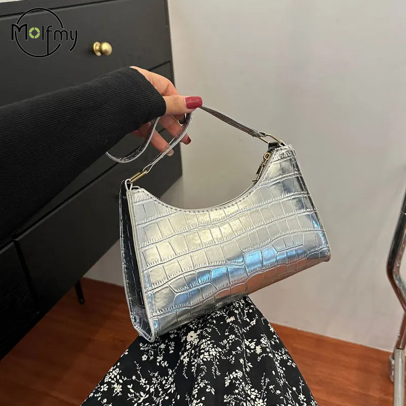 Fashion PU Leather Bags for Women Alligator Pattern Armpit Handbag Female Small Underarm Messenger Bag Purse Shoulder Handbags