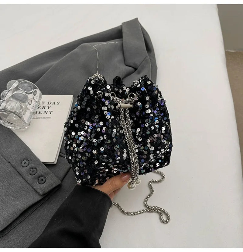 Good-Looking Personality Sequin Women'S New Korean Bucket Bag Bright Eyes Style Fashion Crossbody Dinner Single Shoulder Bags