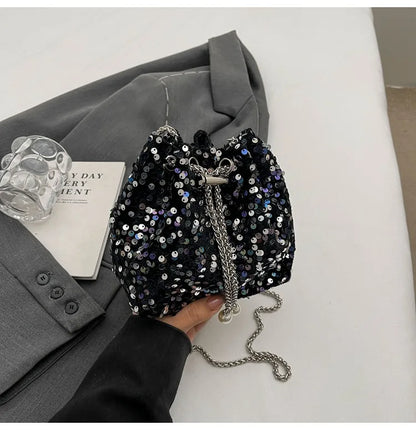 Good-Looking Personality Sequin Women'S New Korean Bucket Bag Bright Eyes Style Fashion Crossbody Dinner Single Shoulder Bags