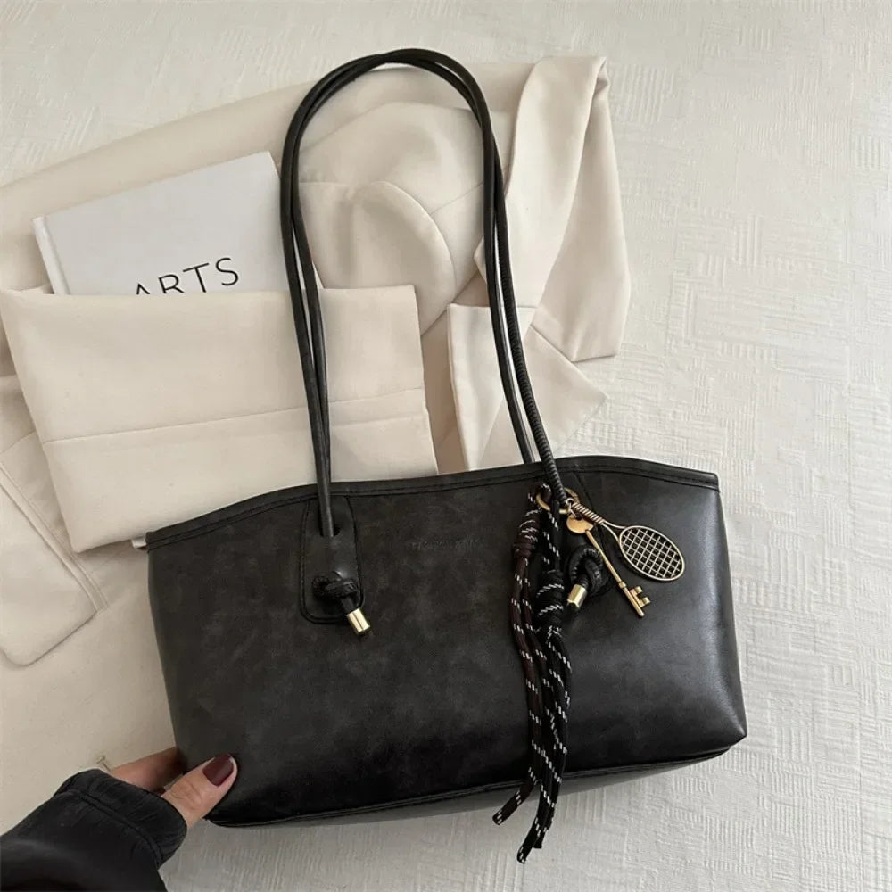 Y2K Trend PU Leather Work Shoulder Bag Large Capacity Simple Female Crossbody Bag Solid Color Commuting Bag Women Female
