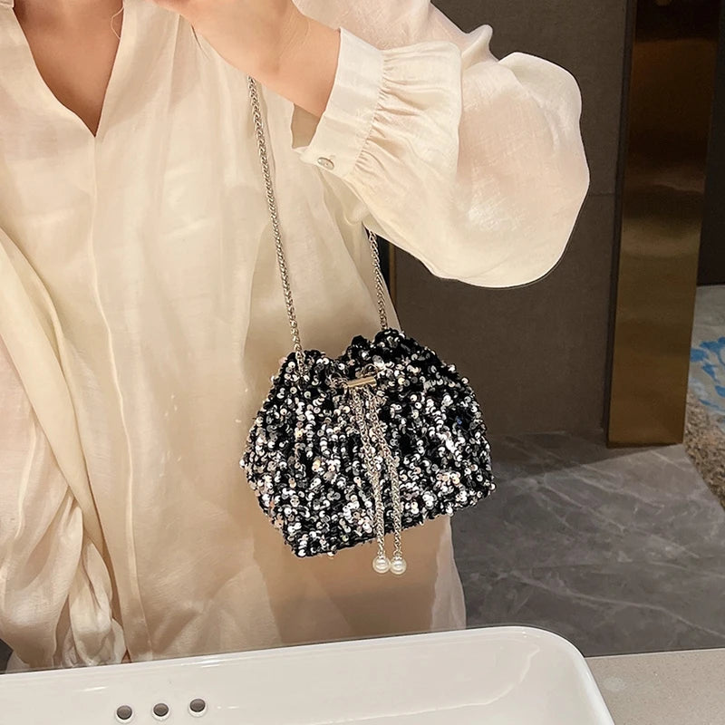 Good-Looking Personality Sequin Women'S New Korean Bucket Bag Bright Eyes Style Fashion Crossbody Dinner Single Shoulder Bags