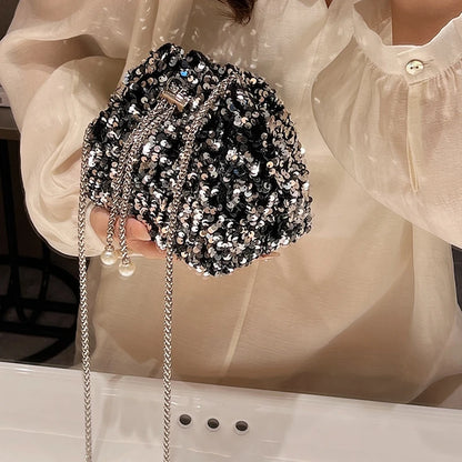 Good-Looking Personality Sequin Women'S New Korean Bucket Bag Bright Eyes Style Fashion Crossbody Dinner Single Shoulder Bags