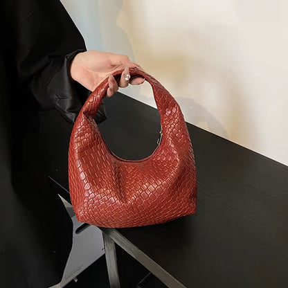 Women Classic Fashion Woven Embossed Hobo Soft PU Leather Small Top-Handle Shoulder Bag Casual Daily Handbags