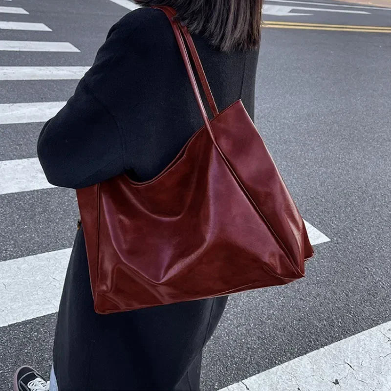 Women Tote Bag Fashion Underarm Pouch Large Capacity Soft Pu Leather Shoulder Bag Retro Crossbody Bag Casual Portable Bucketbags